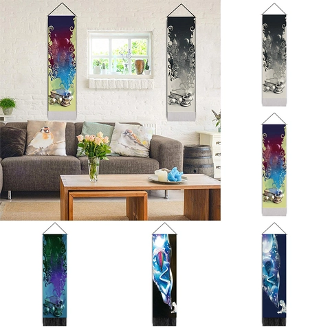 Vertical Wall Hanging Tapestry Dreamy Moon Magic Castle Print Polyester Cotton With Wood Rod And Tassel Home Decor