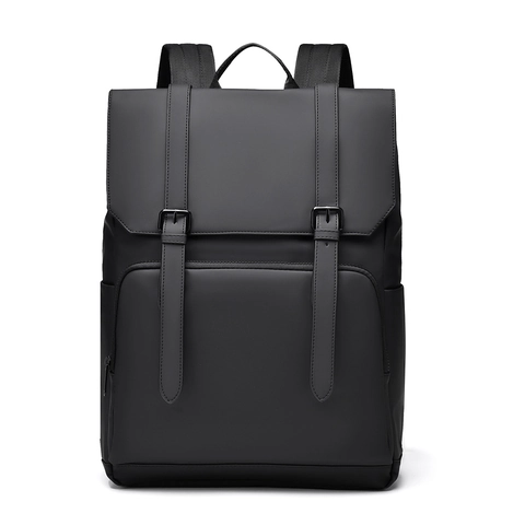 Minimalist Men Laptop Backpack Waterproof Synthetic Leather Large Capacity Business Travel School Bag Urban Casual Rucksack With Buckle Straps