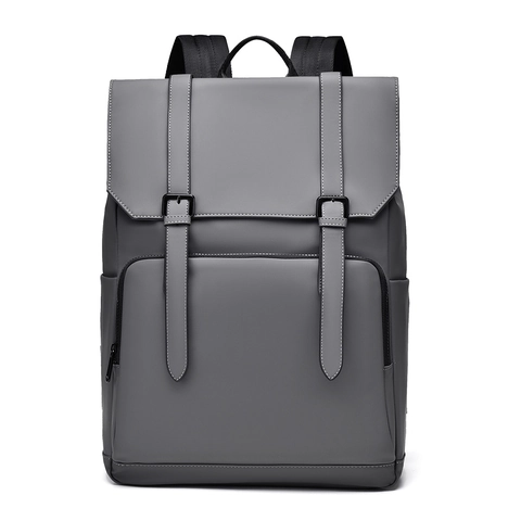 Minimalist Men Laptop Backpack Waterproof Synthetic Leather Large Capacity Business Travel School Bag Urban Casual Rucksack With Buckle Straps