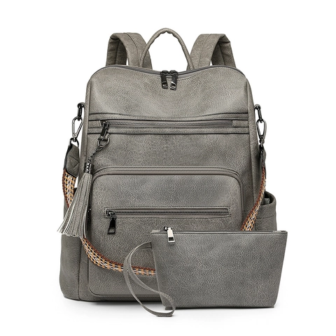 Damen Vintage PU Leder Rucksack Und Tasche Große Kapazität Leopardenmuster Böhmischer Riemen Retro Reise Schultaschen
