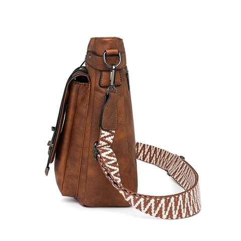Vintage Damen Umhängetasche PU Leder Mehrere Taschen Eimer Stil Breiter Gewebter Riemen Umhängetasche Pendler Tasche