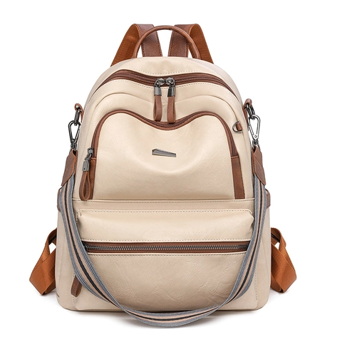 Women Backpack PU Leather Multi-Pocket Retro Travel Shoulder Bag Fashion Large Capacity With Detachable Strap