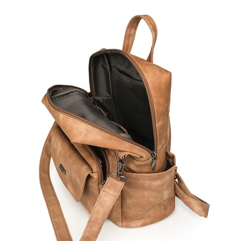 Women's Vintage PU Leather Backpack And Handbag Large Capacity Multi Pocket Casual Travel Daypack With Matching Clutch