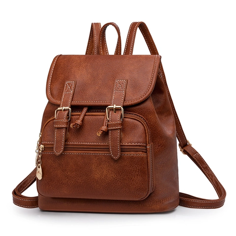 Vintage PU Leather Backpack Fashion Flap Multi Pocket Waterproof School Travel Rucksack For Women Men