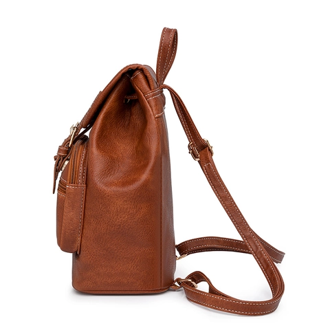 Sac À Dos Vintage Femme Cuir PU Texture Litchi Boucle Cordon Style Collège Décontracté Pour Dames