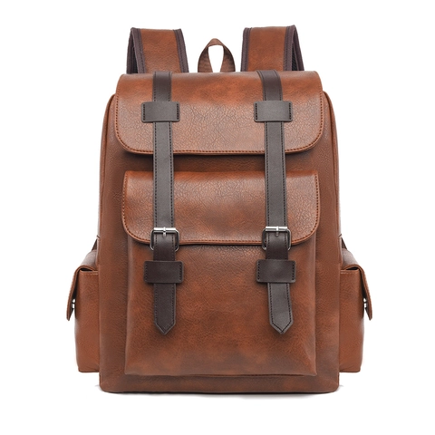 Zaino In Pelle PU Retro Uomo Grande Capacità Impermeabile Business Viaggio Borsa Porta PC Stile Vintage