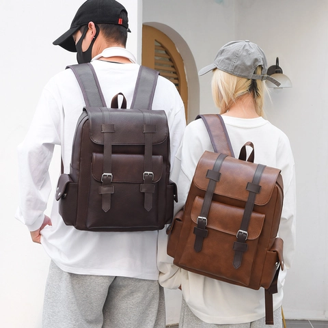 Mochila para Portátil de Cuero PU Vintage para Hombres Mujeres Bolsa de Viaje de Negocios de 15 Pulgadas Gran Capacidad Mochila Escolar Impermeable