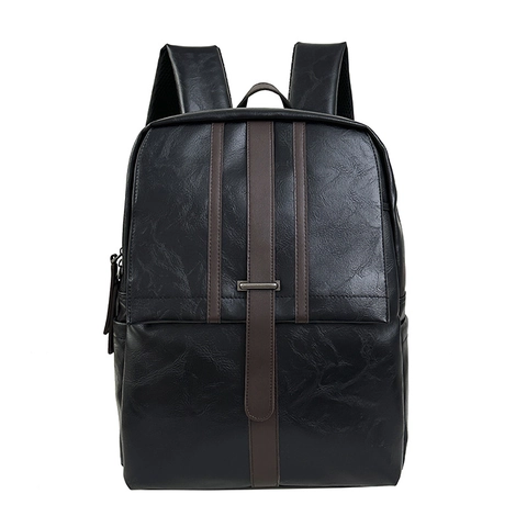 Men Business Casual Backpack PU Leather Large Capacity Fashion Travel School Bag Vintage Solid Color For Laptop