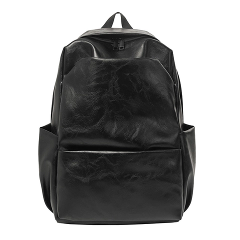 Sac à Dos en Cuir PU Rétro Grande Capacité Couleur Unie Sac de Voyage Décontracté pour Hommes Femmes Convient pour Ordinateur 14 Pouces