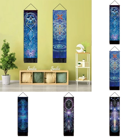Tapiz Vertical Largo De Geometría Sagrada Poliéster Algodón Mandala Colgante De Pared Con Borlas Para Meditación Yoga