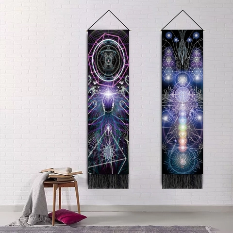 Tapiz Vertical Largo De Geometría Sagrada Poliéster Algodón Mandala Colgante De Pared Con Borlas Para Meditación Yoga