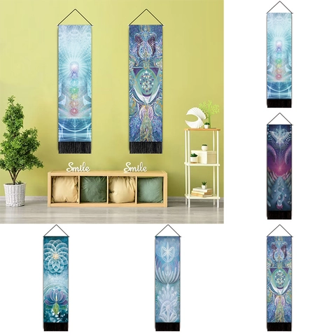 Mandala Meditatie Hangende Wandtapijt Poly-Katoen Stof Verticale Wandkunst Rol Met Houten Stok En Kwasten Spirituele Yoga Decor
