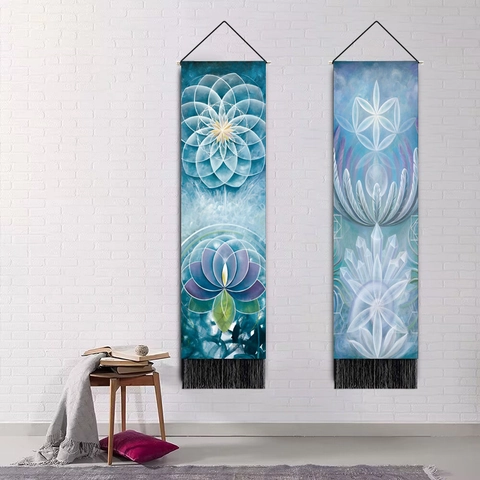 Mandala Meditatie Hangende Wandtapijt Poly-Katoen Stof Verticale Wandkunst Rol Met Houten Stok En Kwasten Spirituele Yoga Decor