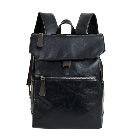Vintage PU Leren Rugzak Grote Capaciteit Flap Zakelijk Reizen School Tas Voor Heren Met Beer Sleutelhanger