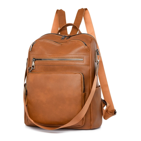 Zaino Moda Donna Pelle PU Trama Litchi Grande Capacità Tasche Multiple Decorazione Nappa Stile Urbano Minimalista