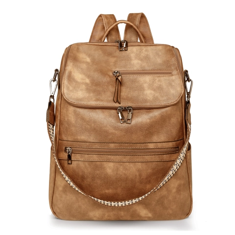 Zaino Di Moda Pelle PU Tasche Multiple Grande Capacità Zaino Scuola Retrò Con Tracolla Intrecciata Scomparto Laptop Per Donne