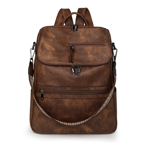 Zaino Di Moda Pelle PU Tasche Multiple Grande Capacità Zaino Scuola Retrò Con Tracolla Intrecciata Scomparto Laptop Per Donne