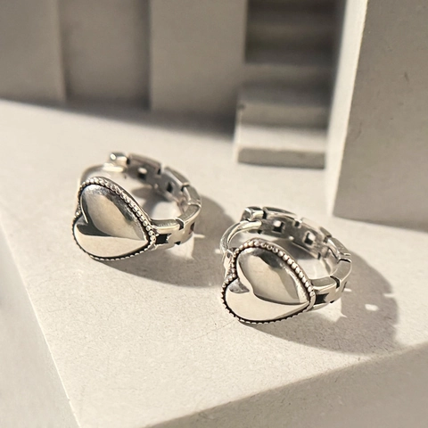 Retro Silber Versilberte Kupfer Herz Creolen Für Damen Modeschmuck Mit Perlenrand Und Kettentextur