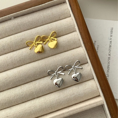 Strik Hart Oorknopjes Messing Gepolijst Hol Lint Elegant Sieraden Voor Vrouwen Elegant Woon Werkverkeer Stijl