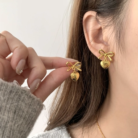 Strik Hart Oorknopjes Messing Gepolijst Hol Lint Elegant Sieraden Voor Vrouwen Elegant Woon Werkverkeer Stijl