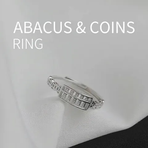 Abacus Ring Brass Hollow Coin Adjustable Opening Retro Chinese Style Jewelry For Women