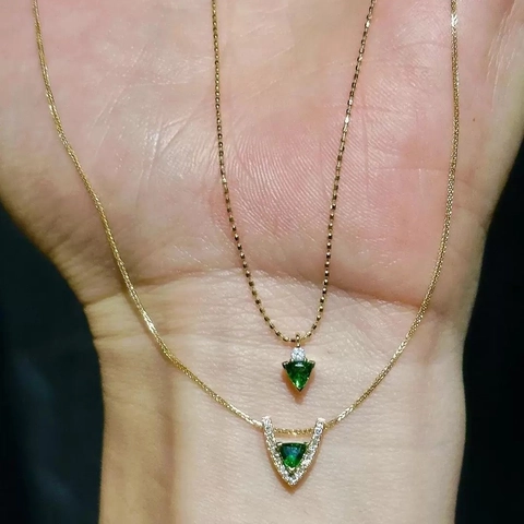 Collana Con Pendente In Zircone Verde Triangolare Rame Micro Pavè Pietre Bianche Gioielli Di Lusso Geometrici Per Donne