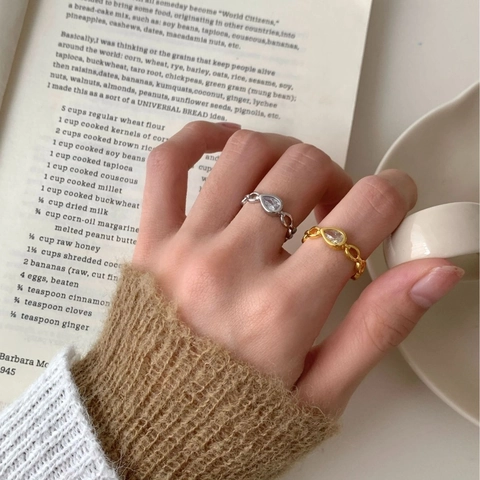 Pear Cut Zircon Adjustable Ring Copper Hollow Chain Band Minimalist Elegant Jewelry For Women
