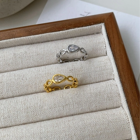 Pear Cut Zircon Adjustable Ring Copper Hollow Chain Band Minimalist Elegant Jewelry For Women