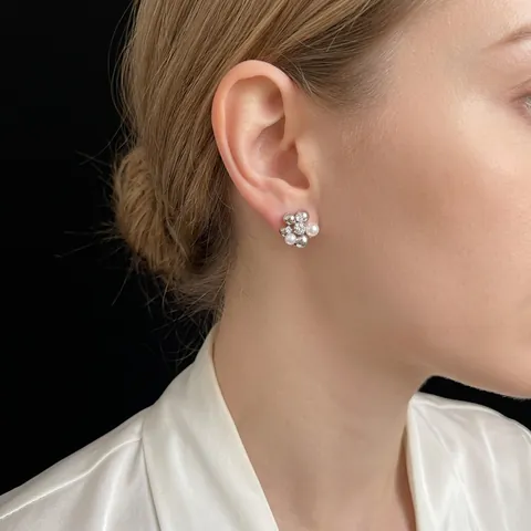 Elegant Flower Stud Earrings With Copper Zircon And Artificial Pearl For Women Delicate Small Vintage Style Jewelry