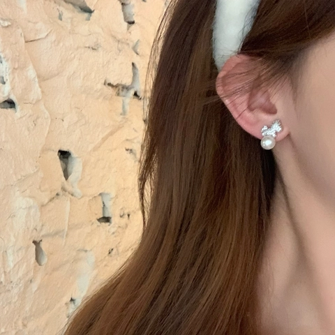 Boucles D'oreilles Puces Künstliche Perle Petit Cheval Femmes Cuivre Zircon Micro Pavé Forme Animale Bijoux Rétro