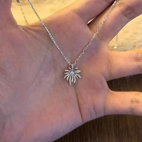 Verzilverde Vuurwerk Hanger Ketting Koper Met Zirkonia Micro Pave Sleutelbeen Ketting Voor Dames