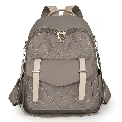 Fashion Women Nylon Quilted Backpack Rhombus Pattern Multi-Pocket Travel School Bag With Gold Hardware