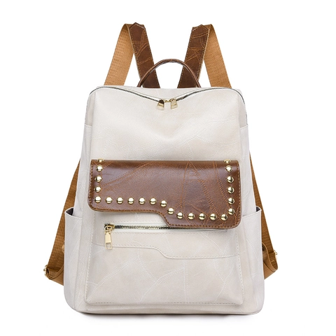 Mode Dames Rugzak PU Leer Vintage Klinknagels Grote Capaciteit Multi Pocket Retro Schooltas Trendy Travel Daypack