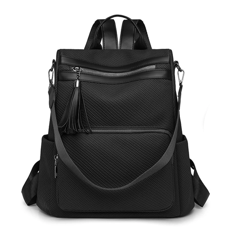 Zaino Casual Moda Donna in Pelle PU Tessuto Testurizzato Grande Capacità Antifurto Con Nappa per Scuola Viaggio
