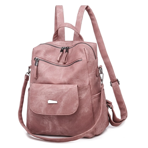 Women Fashion Backpack PU Leather Large Capacity Multi-Functional Travel School Bag Multi-Pocket Detachable Strap
