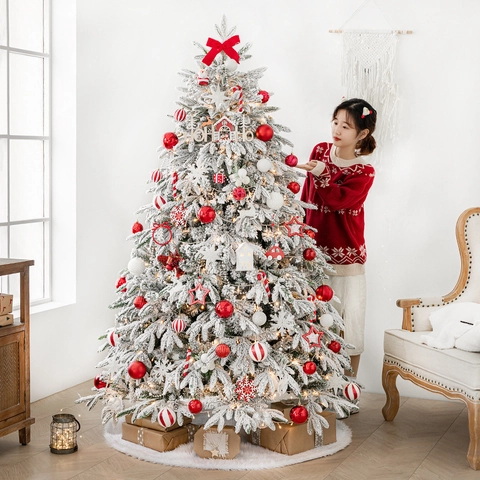Árbol De Navidad Flocado De Lujo Con Luces LED Efecto Nieve PE Árbol Artificial Para Decoración Hogar Adornos Y Falda De Árbol