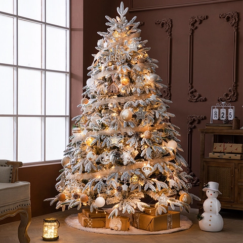 Albero Di Natale Floccato In PE PVC Con Luci Stringa LED E Ornamenti Decorazione Per Interni Per Feste Festive