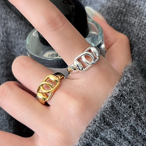 Ineinandergreifender Doppelring Für Damen Poliertes Kupfer Verstellbares Offenes Band Minimalistischer Geometrischer Modeschmuck