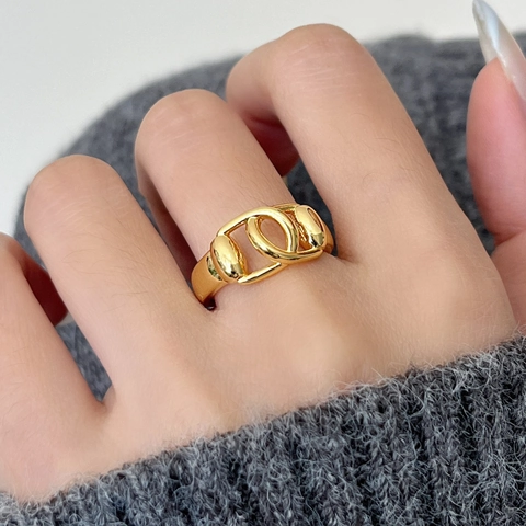 Ineinandergreifender Doppelring Für Damen Poliertes Kupfer Verstellbares Offenes Band Minimalistischer Geometrischer Modeschmuck
