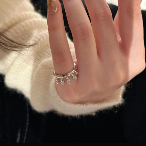 Elegant Copper Zircon Dangling Water Drop Charms Ring Korean Ins Style Agile Silver Tone Jewelry Fashion For Women