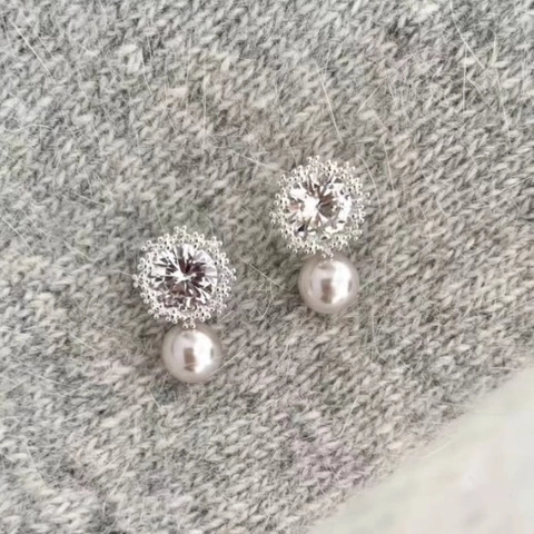 Snowflake Artificial Pearl Drop Earrings Copper Rhinestone With 925 Sterling Silver Earring Post Elegant Fashion For Women