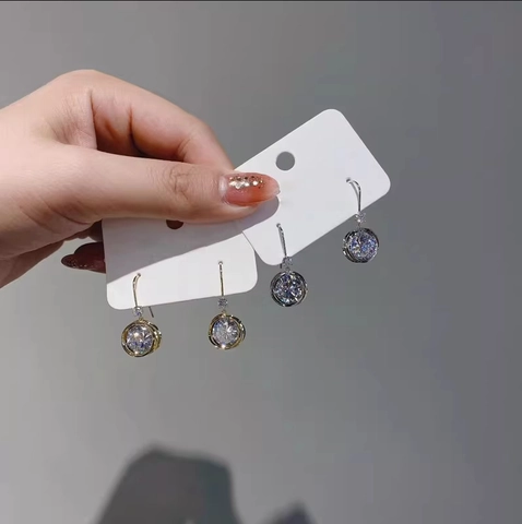 Round Cubic Zirconia Dangle Earrings For Women With Copper Earring Post Shiny Geometric Minimalist Luxury Jewelry
