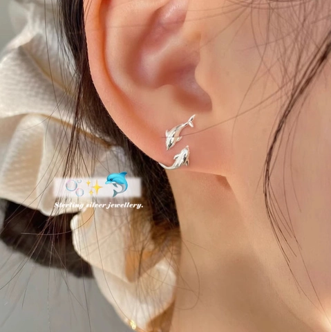 Dolfijn Knopoorbellen Koper Dier Achterkant Hangend Exquise Verstelbare Sieraden Met 925 Sterling Zilveren Oorsteker Voor Dames