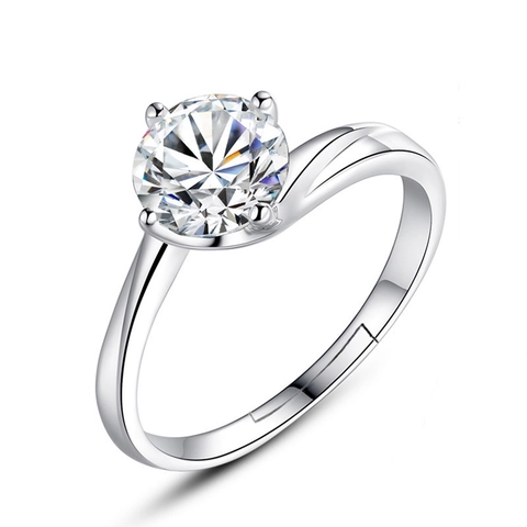 Anello Con Zircone Rotondo Rame Placcato Platino Castone Quattro Griffe Regolabile Gioielli Da Dito Regalo Elegante Donna