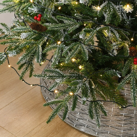 Albero Di Natale Artificiale Con Neve Floccata Pigne Bacche Rosse E Luci LED PVC PE Decorazione Natalizia Da Interni