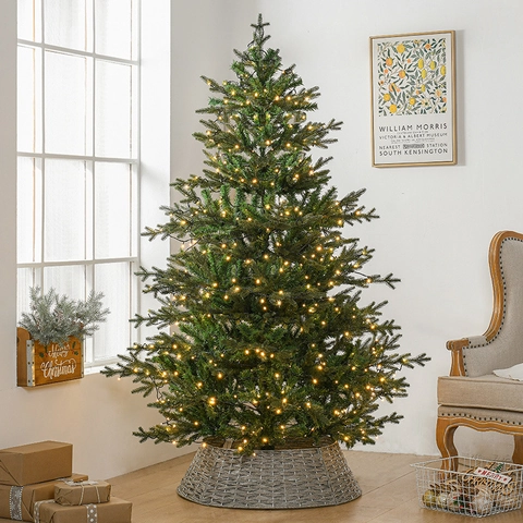 Deluxe Artificial Christmas Tree With LED Warm Lights And Woven Tree Collar Nordic Realistic Pine Needle Holiday Decor For Home Hotel Office Large Green Simulation Tree