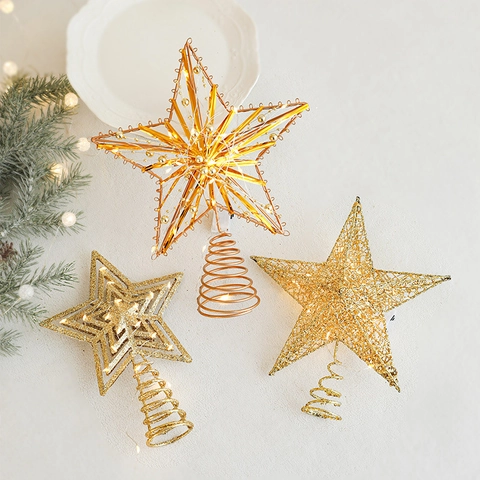 Estrella Para Copa De Árbol De Navidad Hierro Purpurina LED Adorno Luminoso Decoración De Fiesta De Vacaciones
