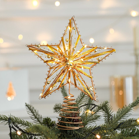 Estrella De Navidad Para Copa De Árbol LED Hierro Brillante Hueca Adorno Para Decoración Festiva Hogar