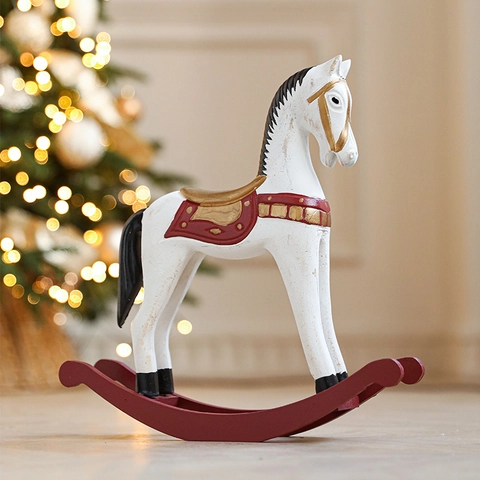 Vintage Noël Cheval à Bascule en Bois Ornement Rétro Décoration de Bureau pour Maison Fête Vitrine Table