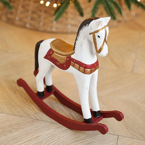Vintage Noël Cheval à Bascule en Bois Ornement Rétro Décoration de Bureau pour Maison Fête Vitrine Table